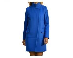 Diane von Furstenberg DVF Cobalt Blue Wool Asymmetrical Zip Coat Jacket 6 EUC